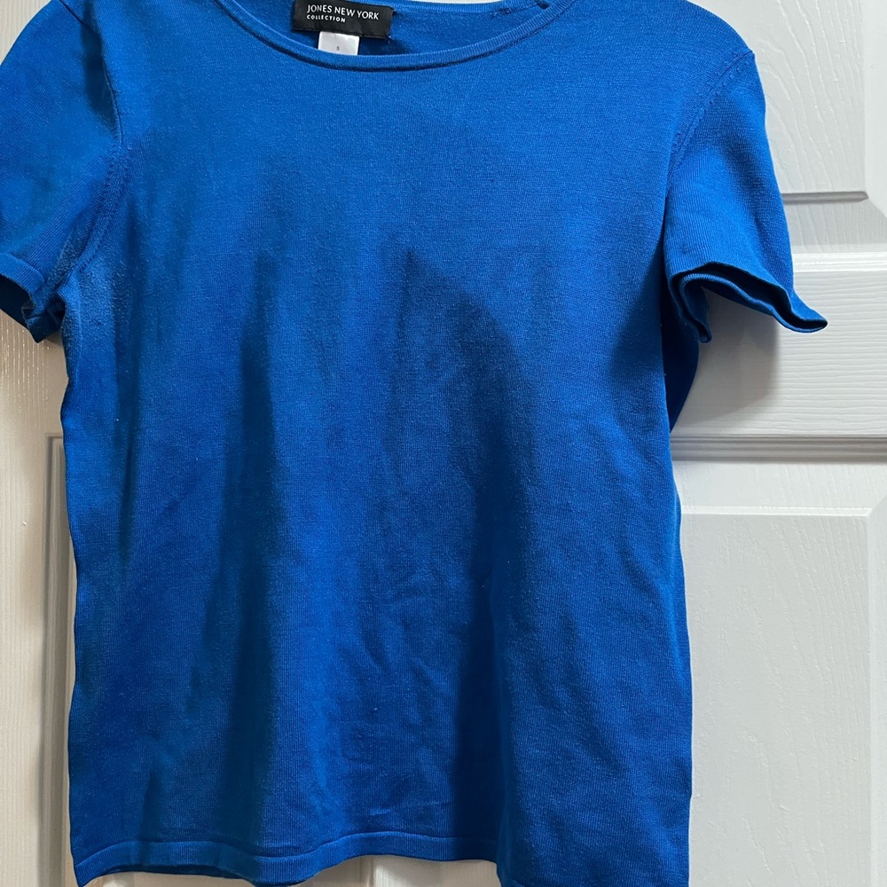 Jones New York Blue Short Sleeve Tee Vibrant Crew Neck